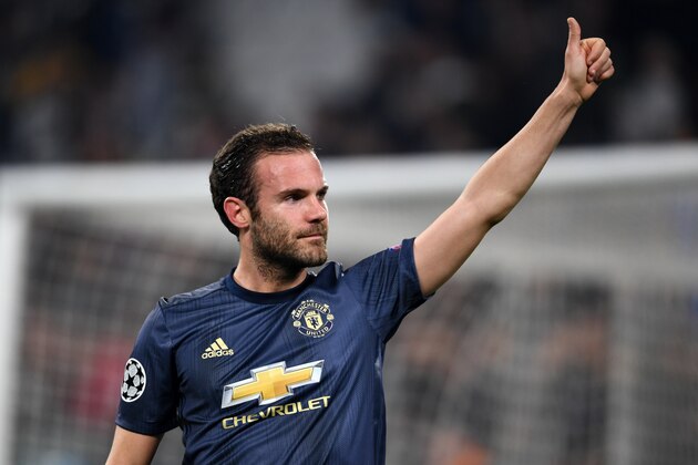 TURIN, ITALY - NOVEMBER 07: Juan Mata of Manchester United celebrates 2-1 victory after the Group H match of the UEFA Champions League between Juventus and Manchester United at  on November 07, 2018 in Turin, Italy. (Photo by Etsuo Hara/Getty Images)