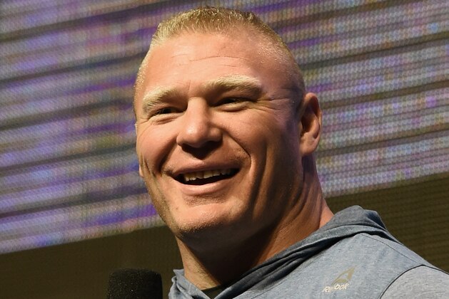 LAS VEGAS, NV - JULY 07:  Mixed martial artist Brock Lesnar smiles as he takes questions from members of the media during an open workout for UFC 200 at T-Mobile Arena on July 7, 2016 in Las Vegas, Nevada. Lesnar will face Mark Hunt on July 9 in Las Vegas in a heavyweight bout that will serve as UFC 200's main event after Jon Jones was pulled from his light heavyweight title fight against Daniel Cormier due to a potential violation of the UFC's anti-doping policy.  (Photo by Ethan Miller/Getty Images)