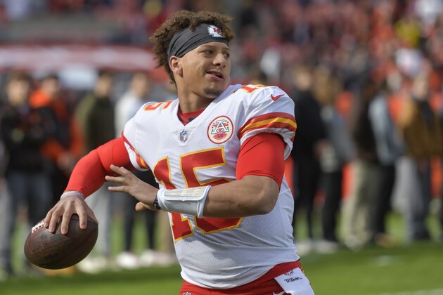 Kansas City Chiefs quarterback Patrick Mahomes warms up before an NFL football game against the Cleveland Browns, Sunday, Nov. 4, 2018, in Cleveland. (AP Photo/David Richard)