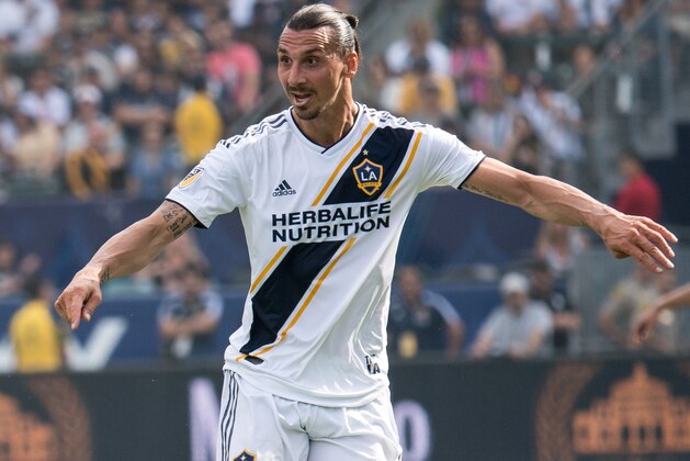CARSON, CA - OCTOBER 28:  Zlatan Ibrahimovic #9 of Los Angeles Galaxy during the Los Angeles Galaxy's MLS match against Houston Dynamo at the StubHub Center on October 28, 2018 in Carson, California.  The Houston Dynamo won the match 3-2 (Photo by Shaun Clark/Getty Images)