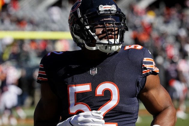 CHICAGO, IL - OCTOBER 21:  Khalil Mack #52 of the Chicago Bears warms up prior to the game against the New England Patriots at Soldier Field on October 21, 2018 in Chicago, Illinois.  (Photo by Jonathan Daniel/Getty Images)