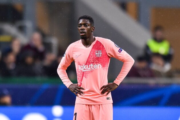 MILAN, ITALY - NOVEMBER 06: Ousmane Dembele of FC Barcelona reacts during the Group B match of the UEFA Champions League between FC Internazionale and FC Barcelona at San Siro Stadium on November 6, 2018 in Milan, Italy. (Photo by Lukasz Laskowski/PressFocus/MB Media/Getty Images)
