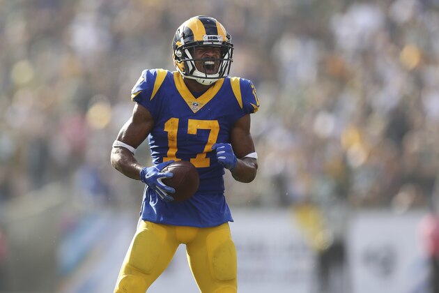 Los Angeles Rams wide receiver Robert Woods (17) yells in celebration after a reception for a first down in the second half of an NFL football game, Sunday, Oct. 28, 2018, in Los Angeles. (AP Photo/Peter Joneleit) of an NFL football game, Sunday, Oct. 28, 2018, in Los Angeles. (AP Photo/Peter Joneleit)
