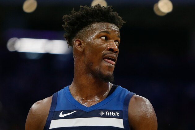 SACRAMENTO, CA - NOVEMBER 09: Jimmy Butler #23 of the Minnesota Timberwolves looks on during the game against the Sacramento Kings at Golden 1 Center on November 9, 2018 in Sacramento, California. (Photo by Lachlan Cunningham/Getty Images)