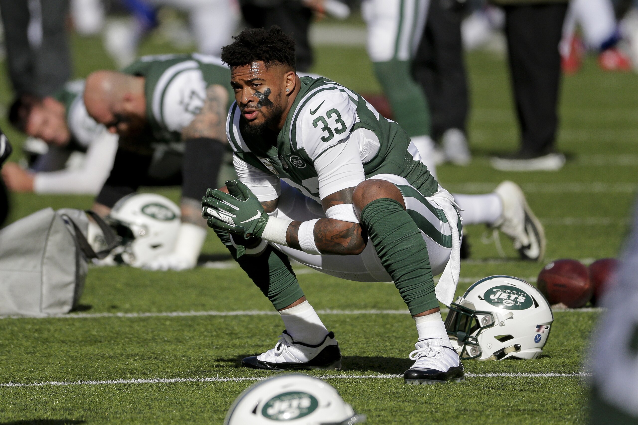 New York Jets strong safety Jamal Adams (33) warms up before an NFL football game against the Buffalo Bills, Sunday, Nov. 11, 2018, in East Rutherford, N.J. (AP Photo/Seth Wenig) New York Jets strong safety Jamal Adams (33) warms up before an NFL football game against the Buffalo Bills, Sunday, Nov. 11, 2018, in East Rutherford, N.J. (AP Photo/Seth Wenig)