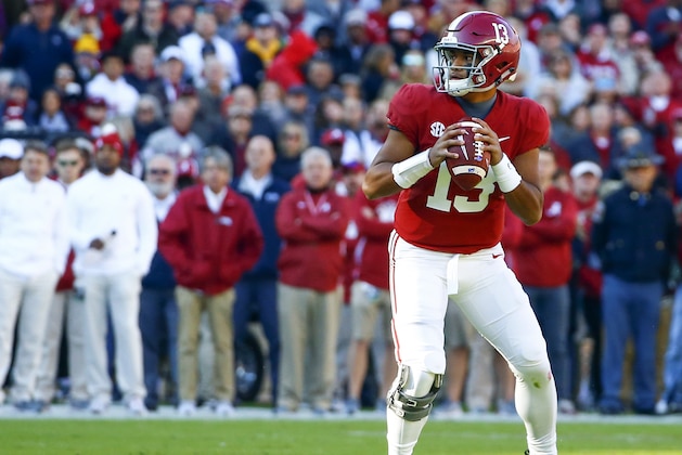 Alabama quarterback Tua Tagovailoa (13) drops back to pass against Mississippi State during the first half of an NCAA college football game, Saturday, Nov. 10, 2018, in Tuscaloosa, Ala. (AP Photo/Butch Dill) Alabama quarterback Tua Tagovailoa (13) drops back to pass against Mississippi State during the first half of an NCAA college football game, Saturday, Nov. 10, 2018, in Tuscaloosa, Ala. (AP Photo/Butch Dill)