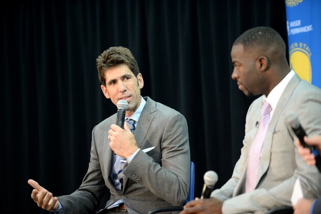 OAKLAND, CA - JULY 9:  General Manager Bob Myers of the Golden State Warriors address the media after re-signing restricted free agent forward Draymond Green to a multi-year contract, the team announced today at a press conference at the Warriors Training Center on July 9, 2015 in Oakland, California. NOTE TO USER: User expressly acknowledges and agrees that, by downloading and/or using this Photograph, user is consenting to the terms and conditions of the Getty Images License Agreement. Mandatory Copyright Notice: Copyright 2015 NBAE (Photo by Noah Graham/NBAE via Getty Images)
