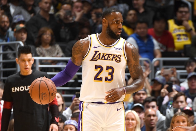 LOS ANGELES, CA - NOVEMBER 11: LeBron James #23 of the Los Angeles Lakers handles the ball against the Atlanta Hawks on November 11, 2018 at STAPLES Center in Los Angeles, California. NOTE TO USER: User expressly acknowledges and agrees that, by downloading and/or using this Photograph, user is consenting to the terms and conditions of the Getty Images License Agreement. Mandatory Copyright Notice: Copyright 2018 NBAE (Photo by Andrew D. Bernstein/NBAE via Getty Images)