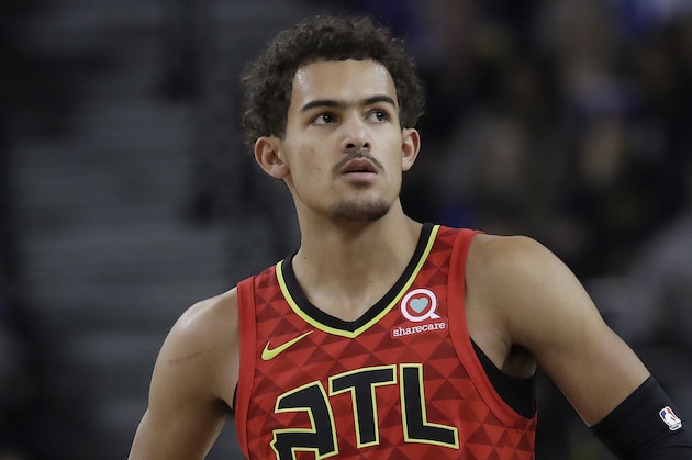 Atlanta Hawks guard Trae Young against the Golden State Warriors during an NBA basketball game in Oakland, Calif., Tuesday, Nov. 13, 2018. (AP Photo/Jeff Chiu)