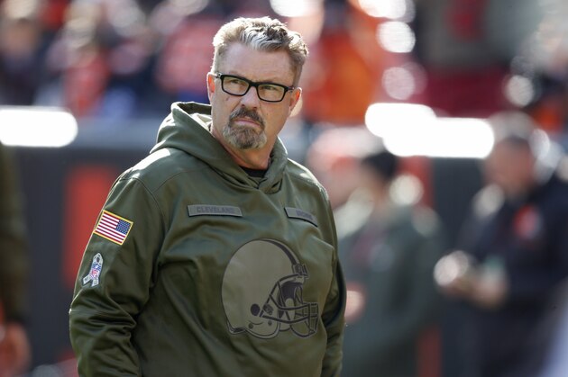 Cleveland Browns head coach Gregg Williams watches warm ups before an NFL football game against the Atlanta Falcons, Sunday, Nov. 11, 2018, in Cleveland. (AP Photo/Ron Schwane)