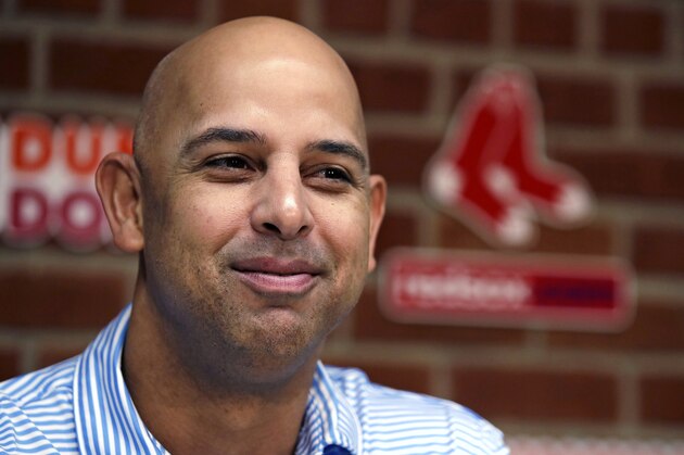 Boston Red Sox manager Alex Cora listens to a reporter's question during a baseball news conference at Fenway Park in Boston, Thursday, Nov. 1, 2018. (AP Photo/Charles Krupa)