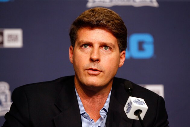 NEW YORK, NY - JUNE 03:  (NEW YORK DAILIES OUT)   New York Yankees Managing General Partner Hal Steinbrenner speaks to the media before a game against the Cleveland Indians at Yankee Stadium on June 3, 2013 in the Bronx borough of New York City. The Yankees defeated the Indians 7-4.  (Photo by Jim McIsaac/Getty Images)
