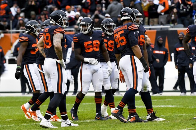 Chicago Bears inside linebacker Roquan Smith (58) during an NFL football game against the New York Jets Sunday, Oct. 28, 2018, in Chicago. (AP Photo/Matt Marton)