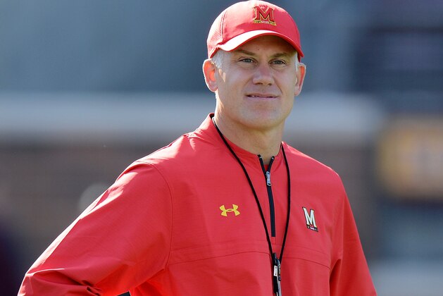 MINNEAPOLIS, MN - SEPTEMBER 30:  Head Coach DJ Durkin of the Maryland Terrapins watches the teams warm up before the game against the Minnesota Golden Gophers at TCFBank Stadium on September 30, 2017 in Minneapolis, Minnesota.  (Photo by G Fiume/Maryland Terrapins/Getty Images)