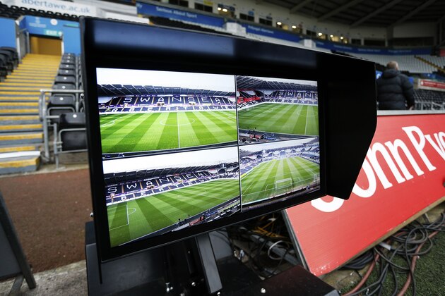 SWANSEA, WALES - MARCH 17: The VAR system on the sidelines at Liberty Stadium prior to kick off of the Fly Emirates FA Cup Quarter Final match between Swansea City and Tottenham Hotspur at the Liberty Stadium on March 17, 2018 in Swansea, Wales. (Photo by Athena Pictures/Getty Images)