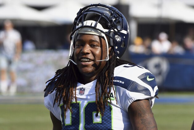 Seattle Seahawks linebacker Shaquem Griffin (49) heads off the field after warm-ups before an NFL football game against the Los Angeles Rams, Sunday November 11, 2018 in Los Angeles. (John Cordes/AP Images for Panini)