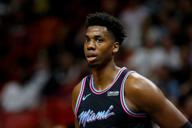 MIAMI, FL - NOVEMBER 09:  Hassan Whiteside #21 of the Miami Heat looks on against the Indiana Pacers during the first half at American Airlines Arena on November 9, 2018 in Miami, Florida. NOTE TO USER: User expressly acknowledges and agrees that, by downloading and or using this photograph, User is consenting to the terms and conditions of the Getty Images License Agreement.  (Photo by Michael Reaves/Getty Images)