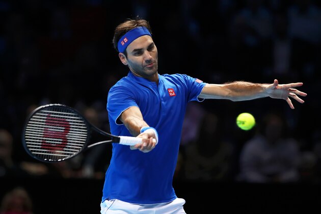 LONDON, ENGLAND - NOVEMBER 15:  Roger Federer of Switzerland plays a forehand during his round robin match against Kevin Anderson of South Africa during Day Five of the Nitto ATP Finals at The O2 Arena on November 15, 2018 in London, England.  (Photo by Clive Brunskill/Getty Images)