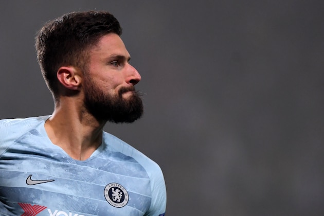 Chelsea's French striker Olivier Giroud celebrates after scoring a goal during the UEFA Europa League group L football match between FC BATE Borisov and Chelsea FC in Borisov outside Minsk on November 8, 2018. (Photo by Kirill KUDRYAVTSEV / AFP)        (Photo credit should read KIRILL KUDRYAVTSEV/AFP/Getty Images)