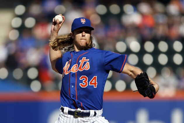 NEW YORK, NY - SEPTEMBER 30: Noah Syndergaard #34 of the New York Mets pitches during the first inning against the Miami Marlins at Citi Field on September 30, 2018 in the Flushing neighborhood of the Queens borough of New York City. (Photo by Adam Hunger/Getty Images)