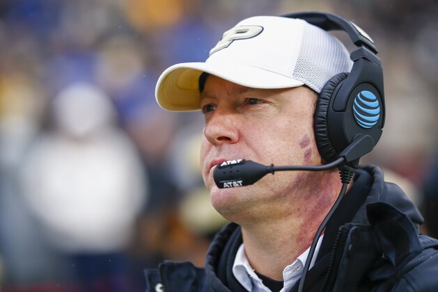 WEST LAFAYETTE, IN - NOVEMBER 04:  Head coach Jeff Brohm of the Purdue Boilermakers is seen during the game against the Illinois Fighting Illini at Ross-Ade Stadium on November 4, 2017 in West Lafayette, Indiana. (Photo by Michael Hickey/Getty Images)