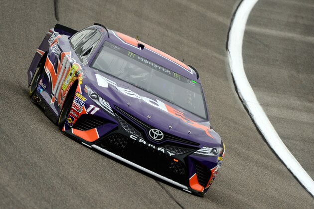 HOMESTEAD, FL - NOVEMBER 16:  Denny Hamlin, driver of the #11 FedEx Office Toyota, during practice for the Monster Energy NASCAR Cup Series Ford EcoBoost 400 at Homestead-Miami Speedway on November 16, 2018 in Homestead, Florida.  (Photo by Robert Laberge/Getty Images)