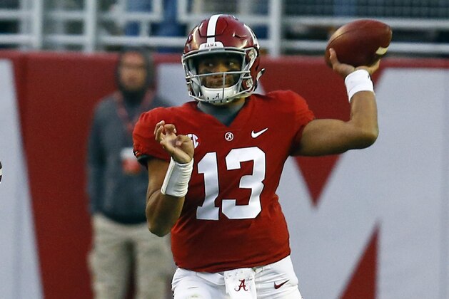 Alabama quarterback Tua Tagovailoa (13) throws a pass during the second half of an NCAA college football game against Alabama, Saturday, Nov. 10, 2018, in Tuscaloosa, Ala. Alabama won 24-0. (AP Photo/Butch Dill)
