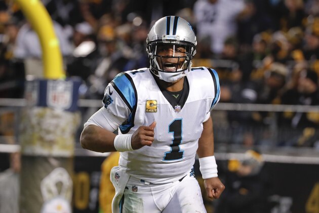 Carolina Panthers quarterback Cam Newton (1) plays in an NFL football game against the Pittsburgh Steelers, Thursday, Nov. 8, 2018, in Pittsburgh. (AP Photo/Don Wright)