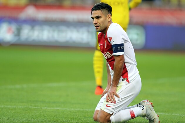 Monaco's Colombian forward Radamel Falcao reacts during the French L1 football match between Monaco and Rennes on October 7, 2018 at the Louis II Stadium in Monaco. (Photo by VALERY HACHE / AFP)        (Photo credit should read VALERY HACHE/AFP/Getty Images)