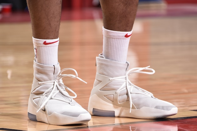 HOUSTON, TX - NOVEMBER 17: The sneakers of PJ Tucker #17 of the Houston Rockets are worn during a game against the Sacramento Kings on November 17, 2018 at Toyota Center in Houston, Texas. NOTE TO USER: User expressly acknowledges and agrees that, by downloading and/or using this photograph, User is consenting to the terms and conditions of the Getty Images License Agreement. Mandatory Copyright Notice: Copyright 2018 NBAE (Photo by Bill Baptist/NBAE via Getty Images)