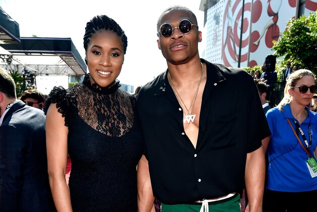 LOS ANGELES, CA - JULY 12:  NBA player Russell Westbrook (R) and Nina Earl attend The 2017 ESPYS at Microsoft Theater on July 12, 2017 in Los Angeles, California.  (Photo by Kevin Mazur/Getty Images)