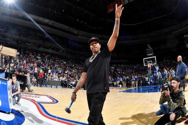PHILADELPHIA, PA - NOVEMBER 16: Allen Iverson attends the game between the Utah Jazz and the Philadelphia 76ers on November 16, 2018 at Wells Fargo Center in Philadelphia, Pennsylvania. NOTE TO USER: User expressly acknowledges and agrees that, by downloading and/or using this photograph, user is consenting to the terms and conditions of the Getty Images License Agreement. Mandatory Copyright Notice: Copyright 2018 NBAE (Photo by Jesse D. Garrabrant/NBAE via Getty Images)