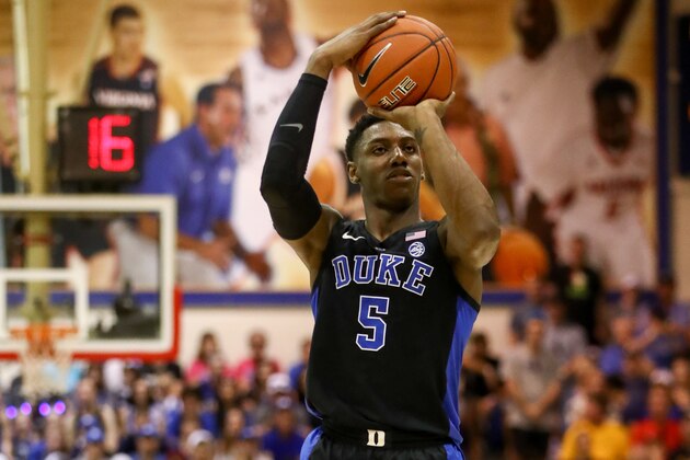 LAHAINA, HI - NOVEMBER 19: RJ Barrett #5 of the Duke Blue Devils takes a jump shot during the first half of the game against the San Diego State Aztecs at Lahaina Civic Center on November 19, 2018 in Lahaina, Hawaii.  (Photo by Darryl Oumi/Getty Images)