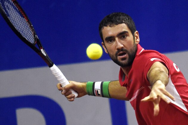 Marin Cilic of Croatia takes part in a training session on November 20, 2018 in Marcq-en-Baroeul, northern France, before the Davis Cup tennis final opposing France to Croatia. (Photo by FRANCOIS LO PRESTI / AFP)        (Photo credit should read FRANCOIS LO PRESTI/AFP/Getty Images)