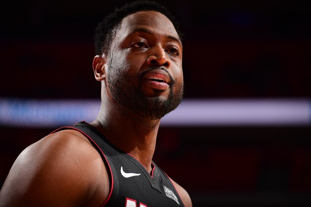 DETROIT, MI - NOVEMBER 5: Dwyane Wade #3 of the Miami Heat looks on during a game against the Detroit Pistons on November 5, 2018 at Little Caesars Arena in Detroit, Michigan. NOTE TO USER: User expressly acknowledges and agrees that, by downloading and/or using this photograph, User is consenting to the terms and conditions of the Getty Images License Agreement. Mandatory Copyright Notice: Copyright 2018 NBAE (Photo by Chris Schwegler/NBAE via Getty Images)