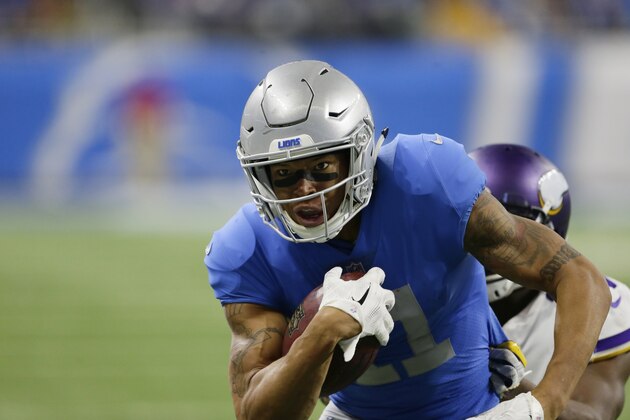 Detroit Lions wide receiver Marvin Jones (11) runs after catching a 43-yard pass for a touchdown during the second half of an NFL football game, Thursday, Nov. 23, 2017, in Detroit. (AP Photo/Duane Burleson)