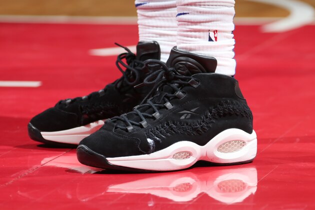 WASHINGTON, DC -  NOVEMBER 20:  the sneakers of Montrezl Harrell #5 of the LA Clippers are seen against the Washington Wizards on November 20, 2018 at Capital One Arena in Washington, DC. NOTE TO USER: User expressly acknowledges and agrees that, by downloading and or using this Photograph, user is consenting to the terms and conditions of the Getty Images License Agreement. Mandatory Copyright Notice: Copyright 2018 NBAE (Photo by Ned Dishman/NBAE via Getty Images)