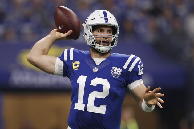 Indianapolis Colts quarterback Andrew Luck throws during the first half of an NFL football game against the Tennessee Titans, Sunday, Nov. 18, 2018, in Indianapolis. (AP Photo/Jeff Roberson)