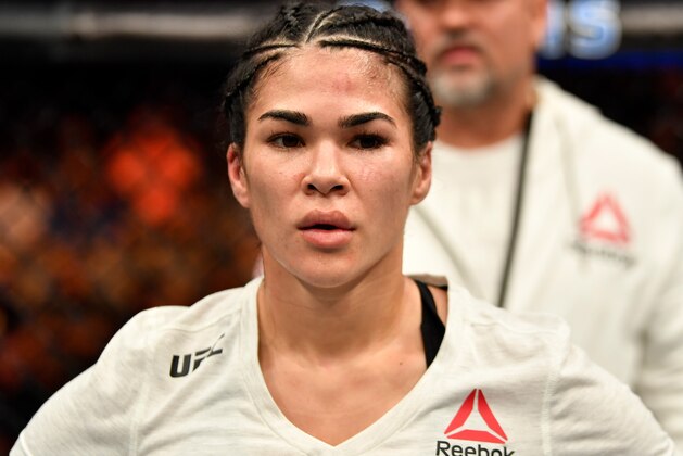 LAS VEGAS, NV - JULY 06:  Rachael Ostovich reacts after her submission loss to Montana De La Rosa in their women's flyweight bout during The Ultimate Fighter Finale event inside The Pearl concert theater at Palms Casino Resort on July 6, 2018 in Las Vegas, Nevada. (Photo by Jeff Bottari/Zuffa LLC/Zuffa LLC via Getty Images)
