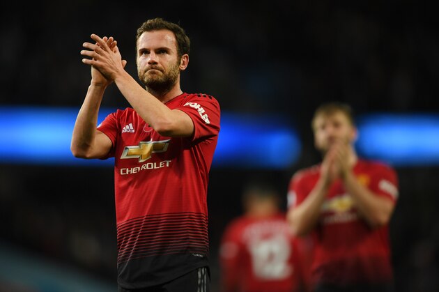 MANCHESTER, ENGLAND - NOVEMBER 11: Juan Mata of Manchester United acknowledges the fans after the Premier League match between Manchester City and Manchester United at Etihad Stadium on November 11, 2018 in Manchester, United Kingdom.  (Photo by Mike Hewitt/Getty Images)