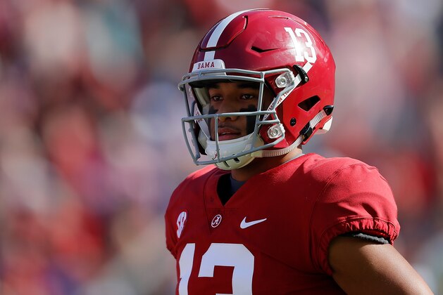 TUSCALOOSA, AL - NOVEMBER 17:  Tua Tagovailoa #13 of the Alabama Crimson Tide in action against the Citadel Bulldogs at Bryant-Denny Stadium on November 17, 2018 in Tuscaloosa, Alabama.  (Photo by Kevin C. Cox/Getty Images)