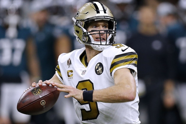 NEW ORLEANS, LA - NOVEMBER 18:  Drew Brees #9 of the New Orleans Saints throws the ball during a game against the Philadelphia Eagles at the Mercedes-Benz Superdome on November 18, 2018 in New Orleans, Louisiana.  (Photo by Jonathan Bachman/Getty Images)