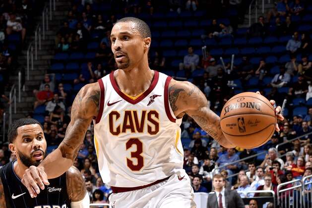 ORLANDO, FL - NOVEMBER 5: George Hill #3 of the Cleveland Cavaliers handles the ball against the Orlando Magic on November 5, 2018 at Amway Center in Orlando, Florida. NOTE TO USER: User expressly acknowledges and agrees that, by downloading and or using this photograph, User is consenting to the terms and conditions of the Getty Images License Agreement. Mandatory Copyright Notice: Copyright 2018 NBAE (Photo by Fernando Medina/NBAE via Getty Images)