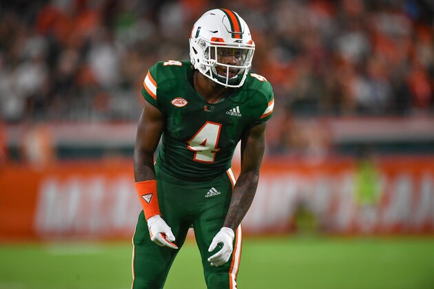MIAMI, FL - OCTOBER 06: Jeff Thomas #4 of the Miami Hurricanes in action against the Florida State Seminoles at Hard Rock Stadium on October 6, 2018 in Miami, Florida. (Photo by Mark Brown/Getty Images) MIAMI, FL - OCTOBER 06: Jeff Thomas #4 of the Miami Hurricanes in action against the Florida State Seminoles at Hard Rock Stadium on October 6, 2018 in Miami, Florida. (Photo by Mark Brown/Getty Images)