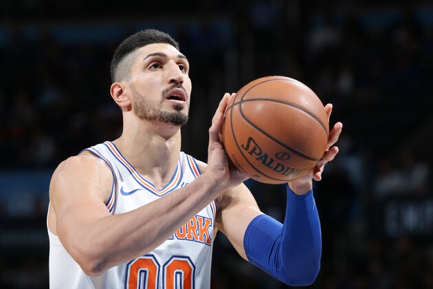 OKLAHOMA CITY, OK - NOVEMBER 14: Enes Kanter #00 of the New York Knicks shoots the ball during the game against the Oklahoma City Thunder on November 14, 2018 at Chesapeake Energy Arena in Oklahoma City, Oklahoma. NOTE TO USER: User expressly acknowledges and agrees that, by downloading and/or using this photograph, user is consenting to the terms and conditions of the Getty Images License Agreement. Mandatory Copyright Notice: Copyright 2018 NBAE (Photo by Zach Beeker/NBAE via Getty Images)