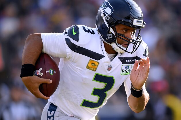 LOS ANGELES, CA - NOVEMBER 11:  Russell Wilson #3 of the Seattle Seahawks runs during a 36-31 loss to the Los Angeles Rams at Los Angeles Memorial Coliseum on November 11, 2018 in Los Angeles, California.  (Photo by Harry How/Getty Images)