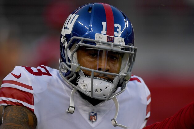 SANTA CLARA, CA - NOVEMBER 12:  Odell Beckham #13 of the New York Giants looks on during pregame warm ups prior to their game against the San Francisco 49ers at Levi's Stadium on November 12, 2018 in Santa Clara, California.  (Photo by Thearon W. Henderson/Getty Images)