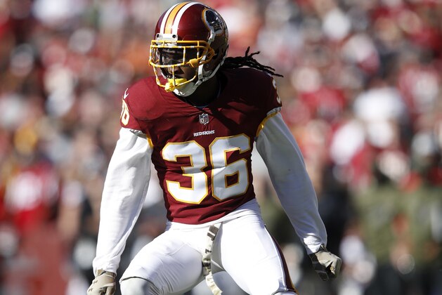 LANDOVER, MD - NOVEMBER 04: D.J. Swearinger #36 of the Washington Redskins in action during the game against the Atlanta Falcons at FedEx Field on November 4, 2018 in Landover, Maryland. Atlanta won 38-14. (Photo by Joe Robbins/Getty Images)