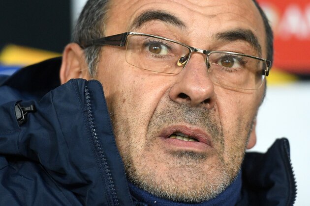 Chelsea's Italian head coach Maurizio Sarri looks on before the UEFA Europa League group L football match between FC BATE Borisov and Chelsea FC in Borisov outside Minsk on November 8, 2018. (Photo by Kirill KUDRYAVTSEV / AFP)        (Photo credit should read KIRILL KUDRYAVTSEV/AFP/Getty Images)