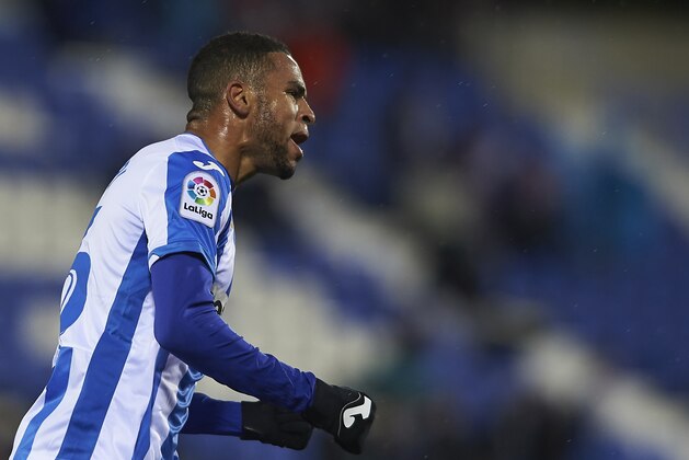 LEGANES, SPAIN - OCTOBER 30:  Youssef En-Nesyri of Leganes celebrates scoring his team's opening goal during the Copa del Rey match between Leganes and Rayo Vallecano at Estadio Municipal de Butarque on October 30, 2018 in Leganes, Spain.  (Photo by Quality Sport Images/Getty Images)